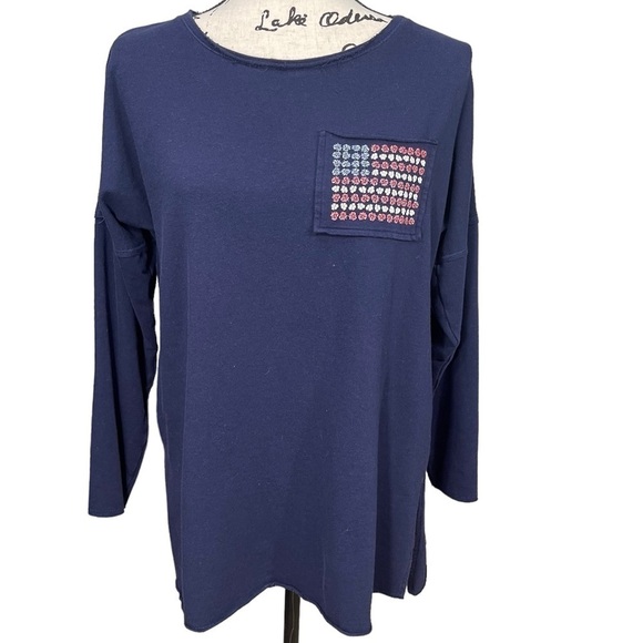 Crown & Ivy USA Floral Flag Long Sleeve Lightweight Sweatshirt Size Small - Picture 2 of 10